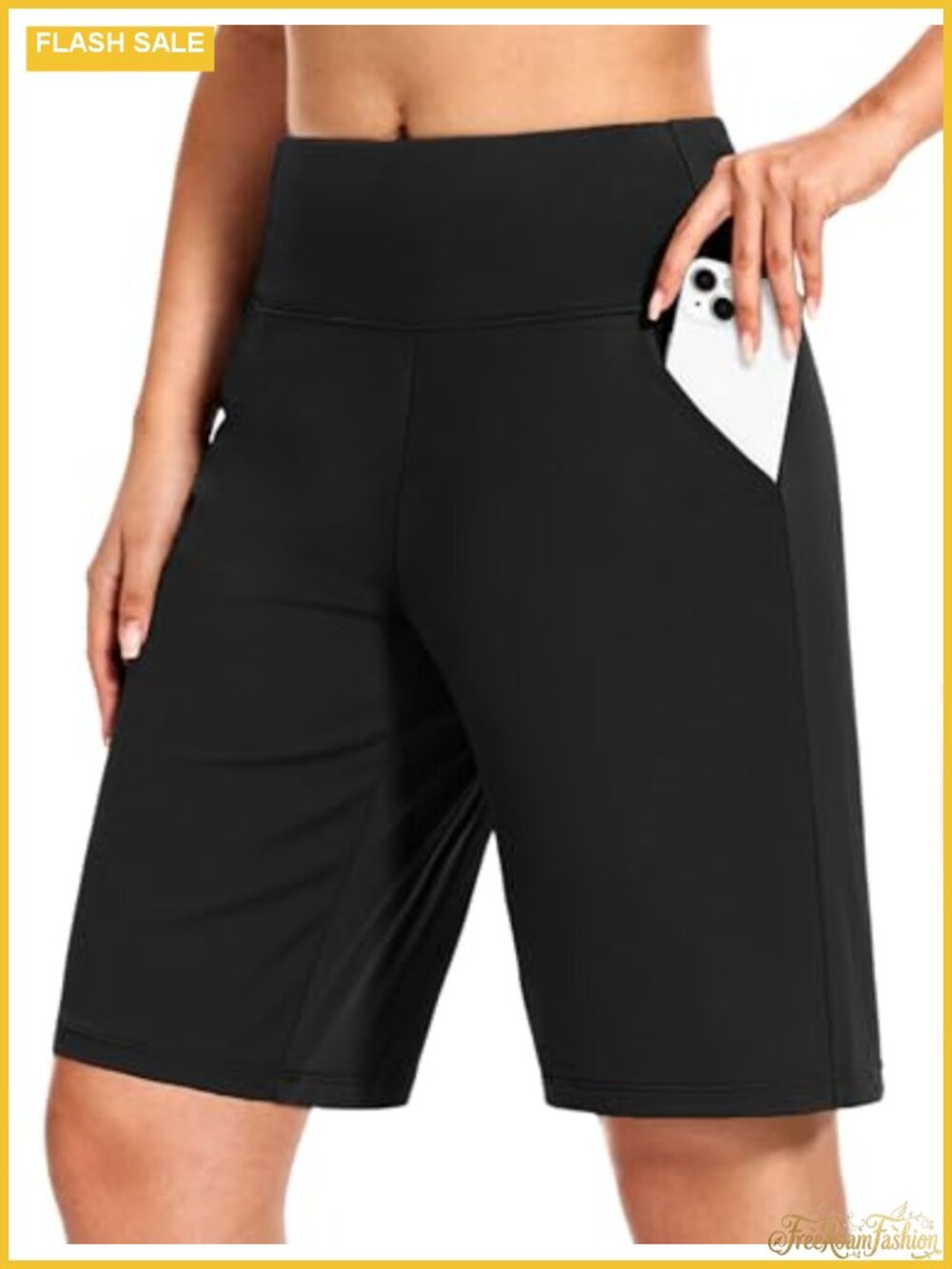 Women's 9" Bermuda Long Shorts High Waisted with Pockets Athletic Lounge